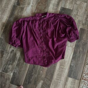 Pilcro by Anthropologie Plum Eyelet Button-Front Blouse